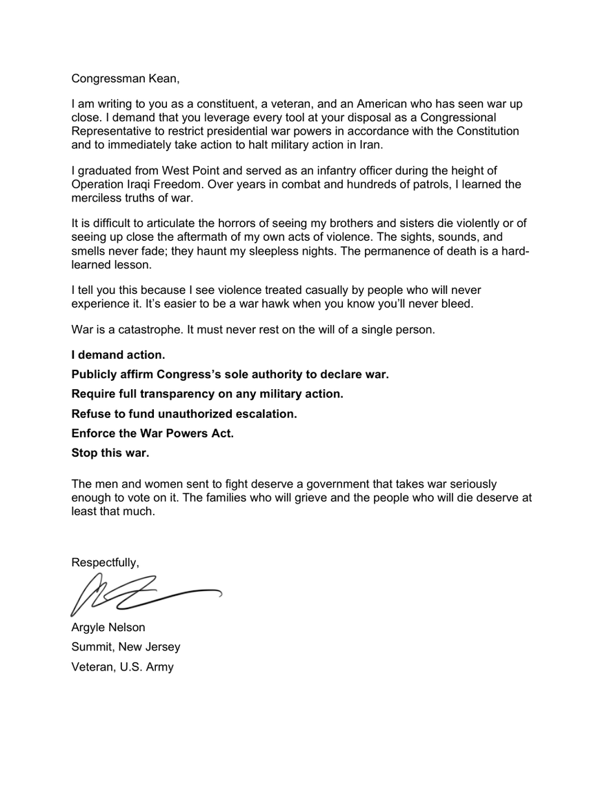 Argyle Nelson's February 28, 2026 letter to Congressman Kean